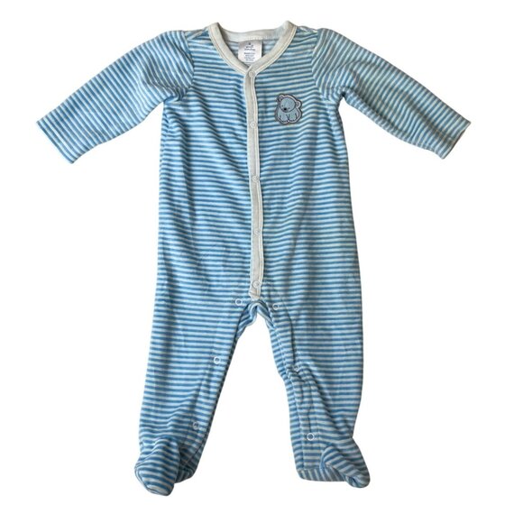 Small Wonders Newborn Blue Striped Bear Sleep Play Footed Pajamas 6/9M - New - Picture 1 of 6